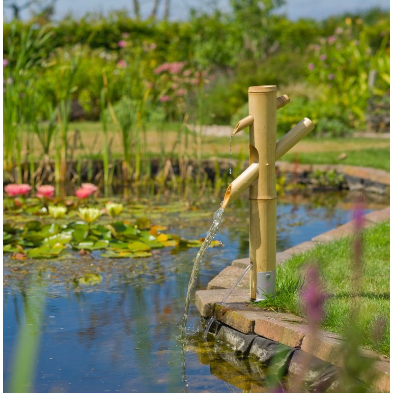 Fontaine En Bambou Solaire Zen - Élément D'eau Japonais Pour Jardin, Terrasse Ou Intérieur - Pompe 240L/h, Panneau 6W