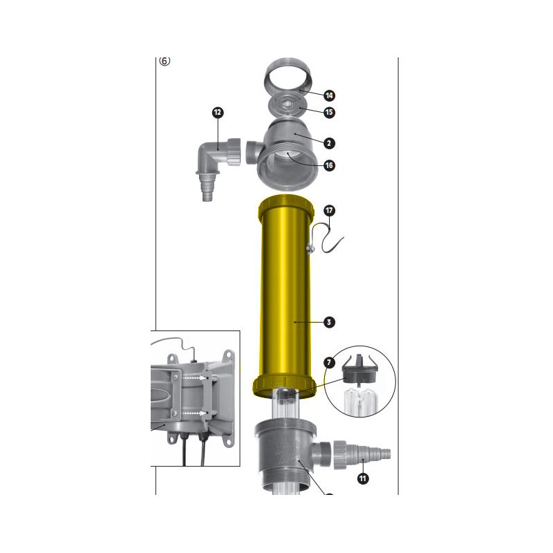 Tuyau principal avec anneaux filetés pour filtration UV-C Sera 55X